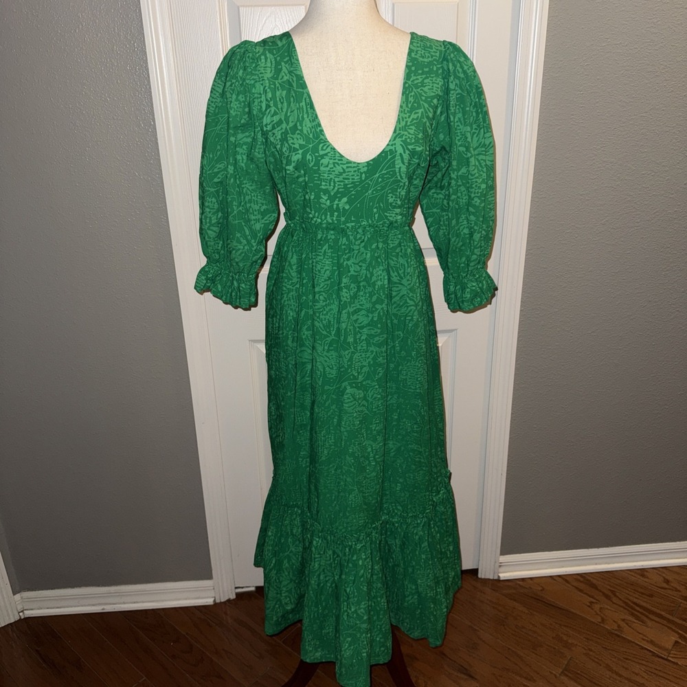 Hyacinth House Green Midi Lorelai Dress M Floral Vacation Resort Puff Sleeve